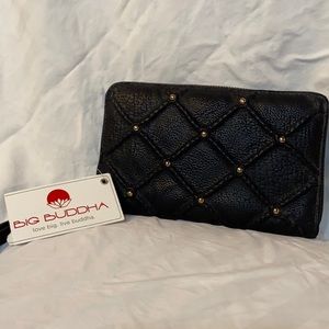 Big Buddha black glazed stud wallet/wristlet.